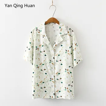 Yan Csing-Huan Új Nyári Alkalmi Egyszerű, Rövid ujjú Ing Női Hajtóka Chiffon-Ing, Temperamentum egysoros Virágos Maximum