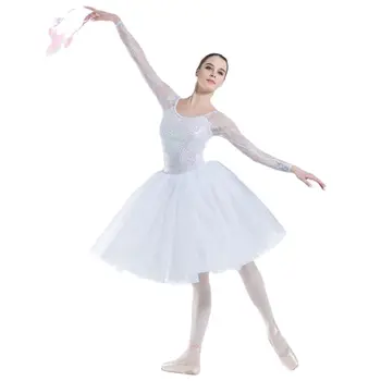 19501 Fehér Flitteres Csipke Míder Balett-Tánc, Jelmez Balletwear Teljesítmény Tánc Tutu Hosszú Ujjú Kép 0