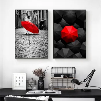 Város Tájkép Festmények Nyomtatás, Vászon, Művészi, Fekete-Vörös Plakátok Modern Torony Wall Art Képek Nappali lakberendezés Kép 2
