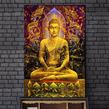 Meditációs Buddha-Szobor Vászon Festmény Modern Buddhista Dekoratív Poszterek, Nyomatok Lakberendezési Wall Art Képek Nappali Kép 1