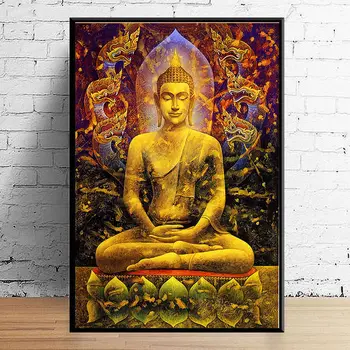 Meditációs Buddha-Szobor Vászon Festmény Modern Buddhista Dekoratív Poszterek, Nyomatok Lakberendezési Wall Art Képek Nappali Kép 2