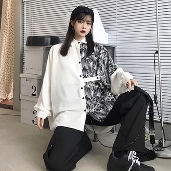 Harajuku Punk Női póló Gótikus BlackWhite Blúz Felső Új Nők 2021Korean Túlméretes blúzok & pólók Laza, Alkalmi Ruha, Póló Kép 0