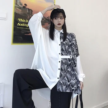 Harajuku Punk Női póló Gótikus BlackWhite Blúz Felső Új Nők 2021Korean Túlméretes blúzok & pólók Laza, Alkalmi Ruha, Póló Kép 1