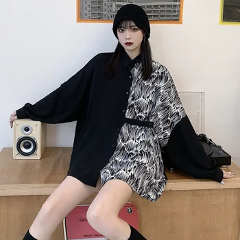 Harajuku Punk Női póló Gótikus BlackWhite Blúz Felső Új Nők 2021Korean Túlméretes blúzok & pólók Laza, Alkalmi Ruha, Póló Kép 3