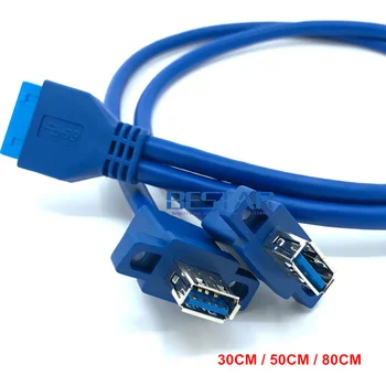 30cm 50cm 80cm usb3 kábel.0 Dual Port USB 3.0 Női Csavart Mount Panel Típus Alaplap 20Pin 20p kábel Kábel, 0,3 m 0,5 m 0,8 m