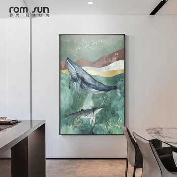Absztrakt Kreatív bálnák, meg a madarak Vászon Festmény poszter nyomtatás állat-Art-Fal akvarell Képek Nappali Hálószoba Kép 0