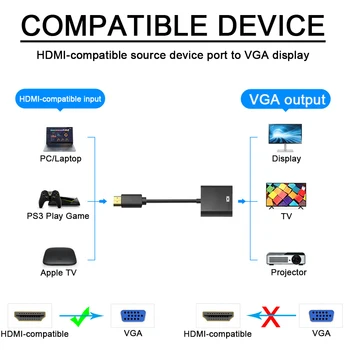 HD 1080P HDMI-kompatibilis VGA Átalakító Kábel Audio Tápegység Férfi-Nő Átalakító Adapter Tablet, laptop, PC, TV Kép 1