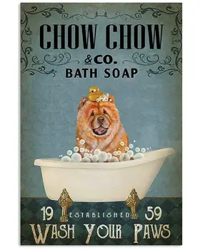 Chow Chow Dog Zuhanyozni, Adóazonosító Jele, Fürdőszoba Szabályok Családi Szálloda Tornaterem, Ajtó, Fal Dekoráció Vintage Fém Tin SignBest Fürdőszoba Kép 0