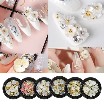 nail art shell virág, ékszerek opál Japán gyöngy szegecs gyémánt 3D Nail art varázsa, shell virágok, Alufelni ékszer, Strassz,