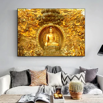 Művészet Plakát Nyomtatott Fotók, Vászon Buddha Szobrok, Arany Színű Használni, Mint Art Dekoráció Nappali lakberendezés